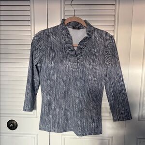 J. McLaughlin Navy and White Ruffle Blouse